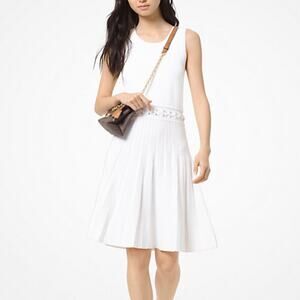 Michael Kors White Pleat Stretch-Viscose Dress Women's Large Preppy